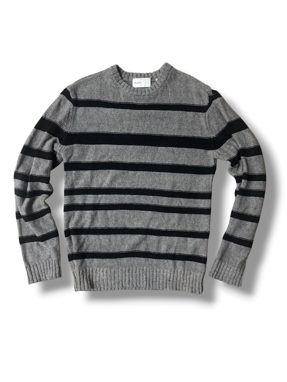 BLDWN Striped Crewneck Sweater in Gray & Black Linen & Cotton